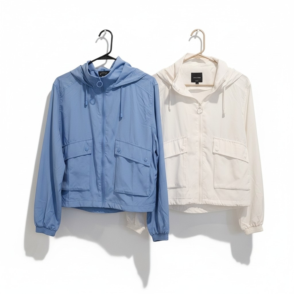 Love Tree Light Blue and Cream Hooded Windbreaker Jacket Set